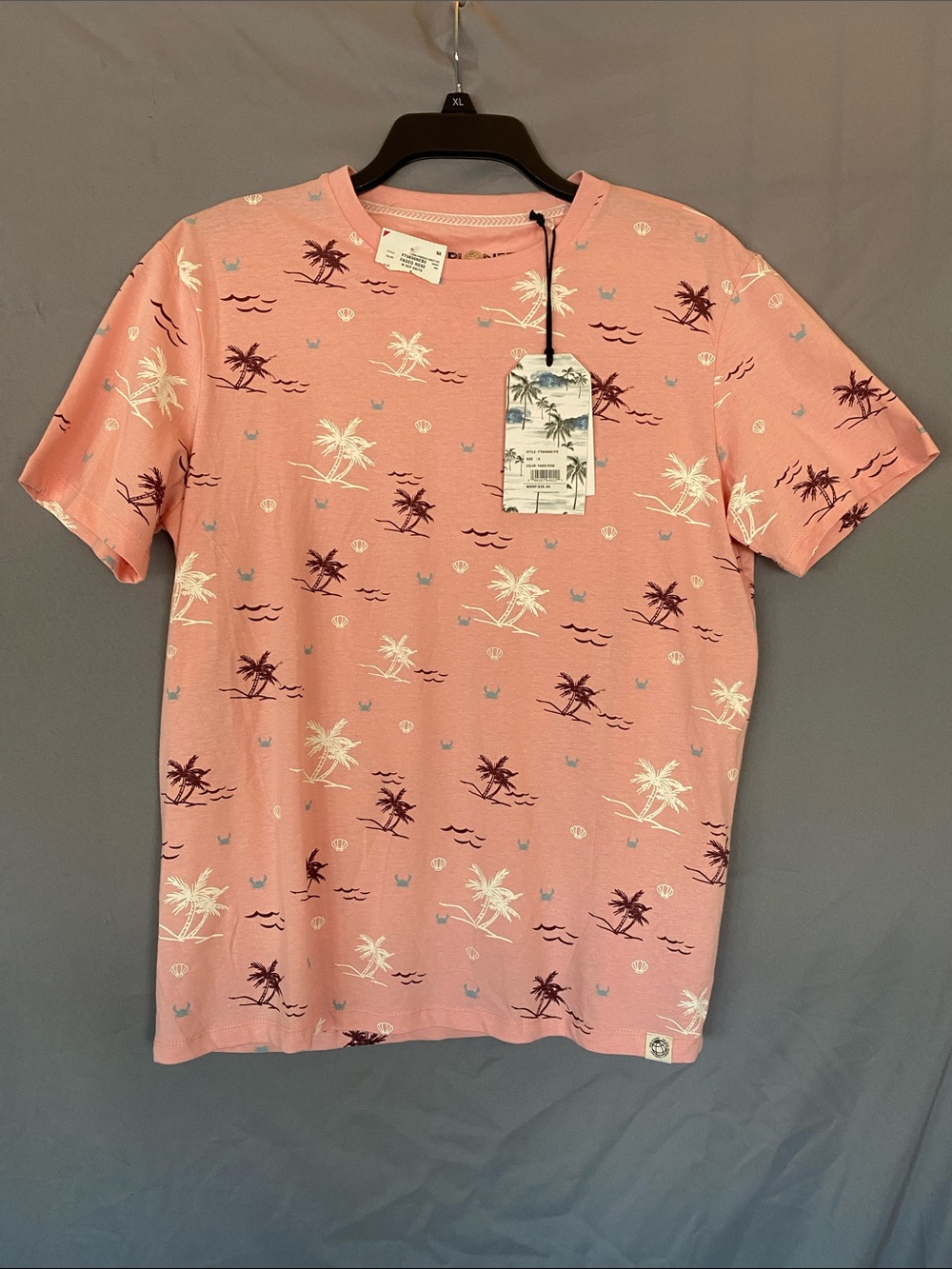 Short Sleeve Pink Palm-Print Crewneck T-Shirt